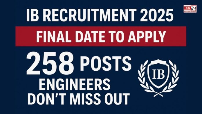 IB Recruitment 2025: Final Date to Apply for 258 Posts — Engineers Don’t Miss Out
