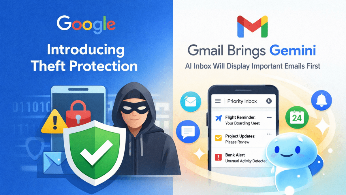 Google introduces Theft protection and Gmail Brings Gemini: AI Inbox Will Display Important Emails first.