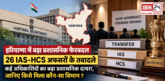 Haryana IAS HCS Transfer : हरियाणा में बड़ा प्रशासनिक फेरबदल, 26 IAS-HCS अफसरों के तबादले, जे. गणेशन, मुकुल और अमनीत पी. कुमार का बढ़ा प्रशासनिक दायरा, जानिए किसे मिला कौन-सा विभाग ? Haryana IAS HCS Transfer