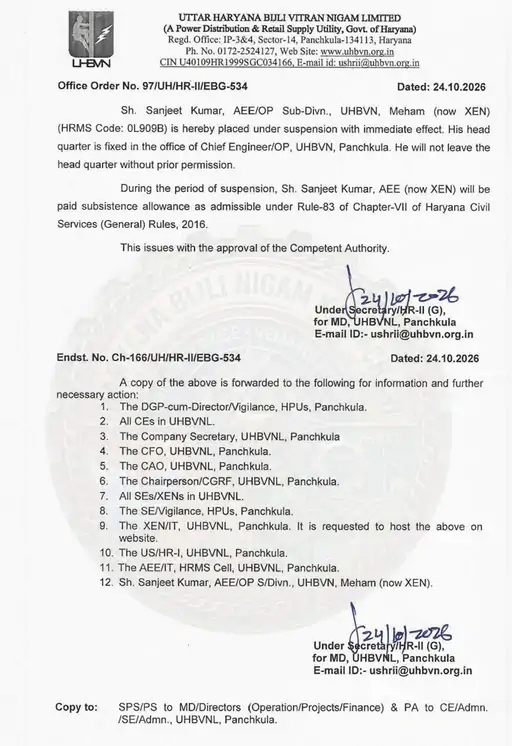 Haryana XEN Suspended